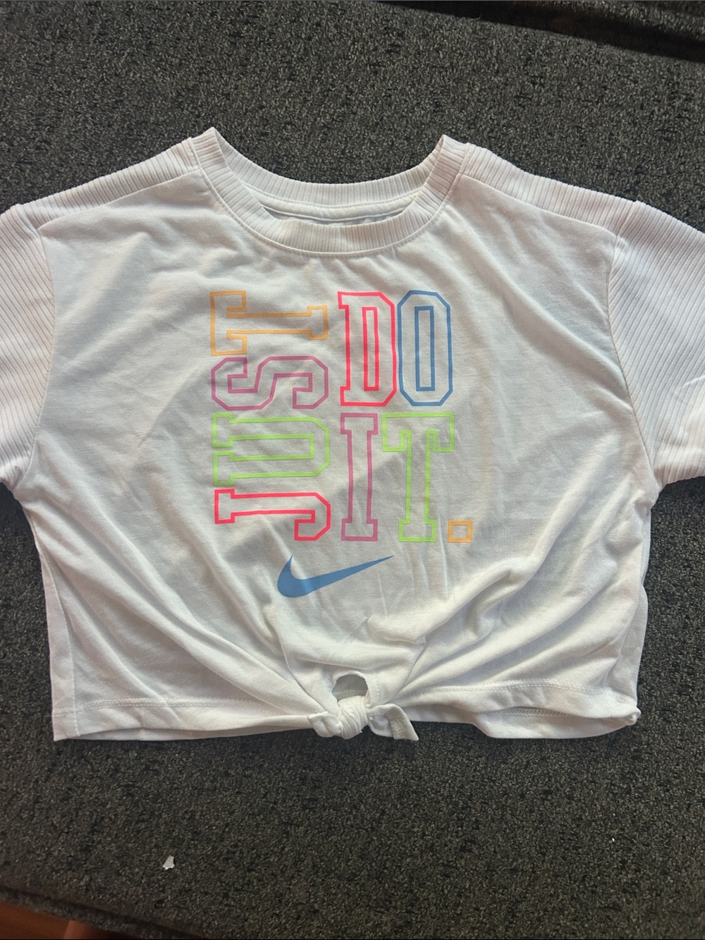 Nike White Tee with Multicolor 'JUST DO IT' Graphic